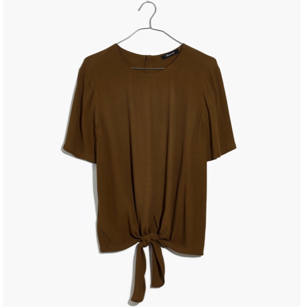 NTW Madewell Button Back Olive Tie Tee